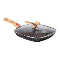 Алюмінієва сковорода-гриль 28 см зі скляною кришкою, квадратна, чорна MGC HP-4-462B (28124)