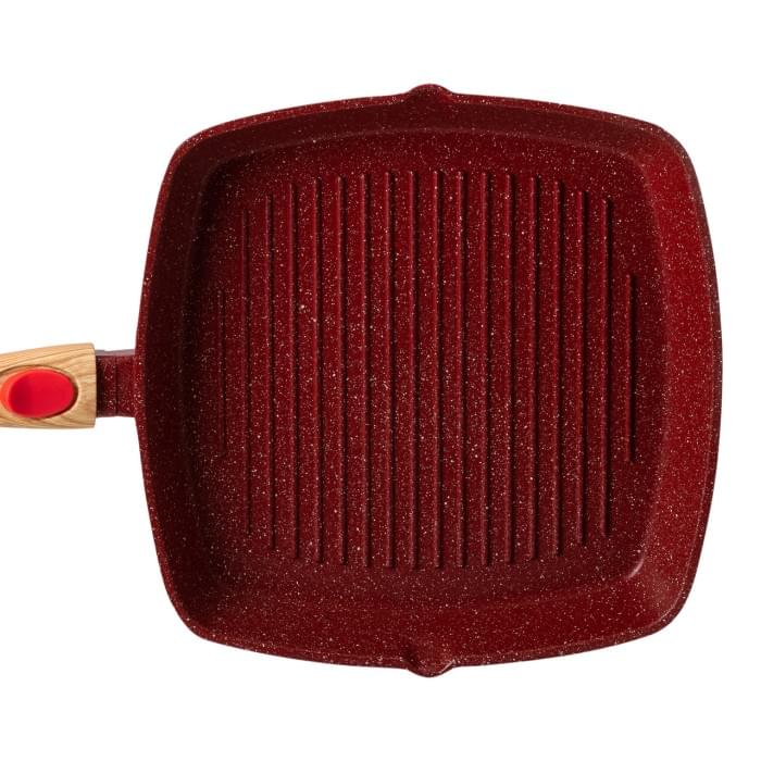 Алюмінієва сковорода-гриль 28 см зі скляною кришкою Square Red MGC HP-4-462R (53230)