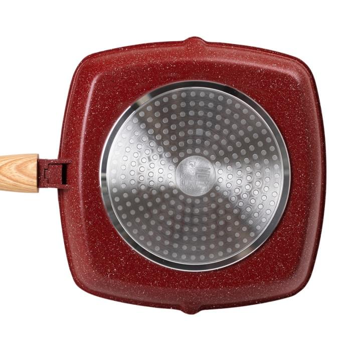 Алюмінієва сковорода-гриль 28 см зі скляною кришкою Square Red MGC HP-4-462R (53230)