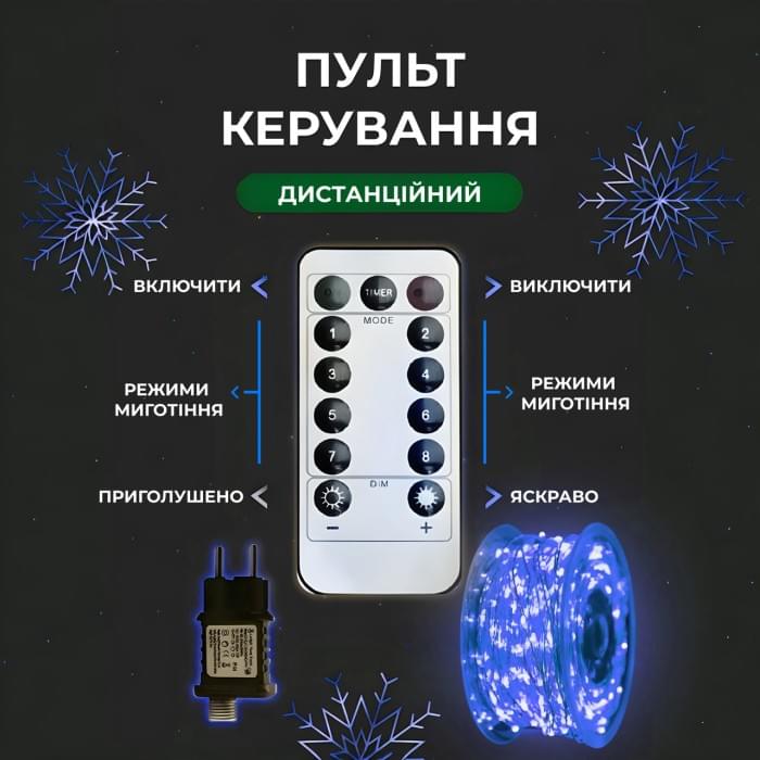 Гірлянда роса на пульті 100 метрів на 1000 led світлодіодів крапля на білому дроті синя 1000L100MWBL (11746)