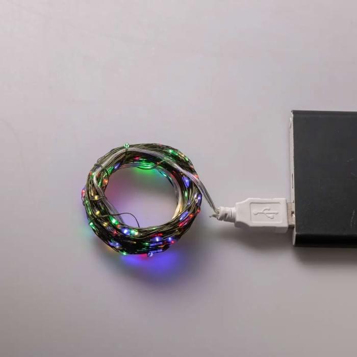 Гірлянда роса 20 метрів USB на 200 led світлодіодів крапля на зеленому дроті мультиколор USB200L20MGML (10663)