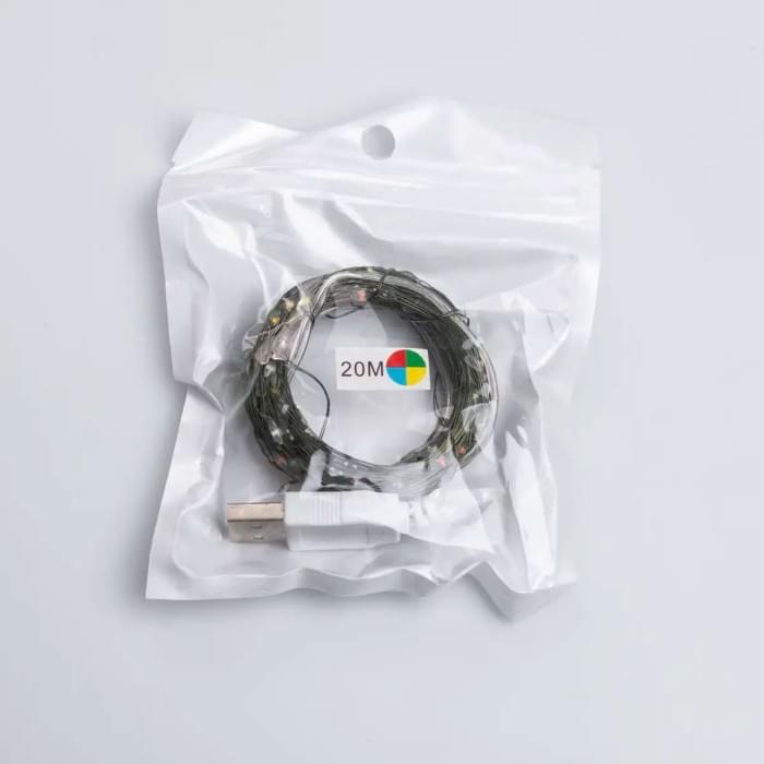 Гірлянда роса 20 метрів USB на 200 led світлодіодів крапля на зеленому дроті мультиколор USB200L20MGML (10663)