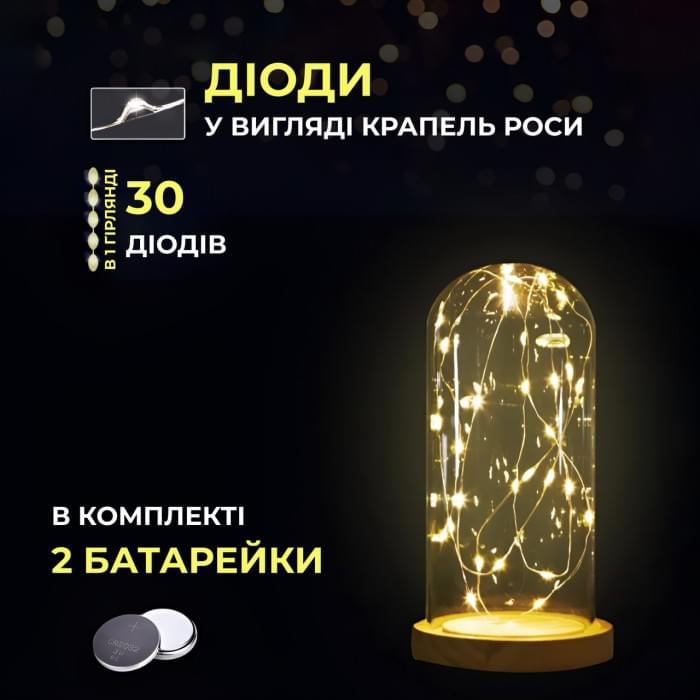 Світлодіодна гірлянда Роса 3 метри на батарейках 30 led нитка на зеленому дроті жовта (65158)