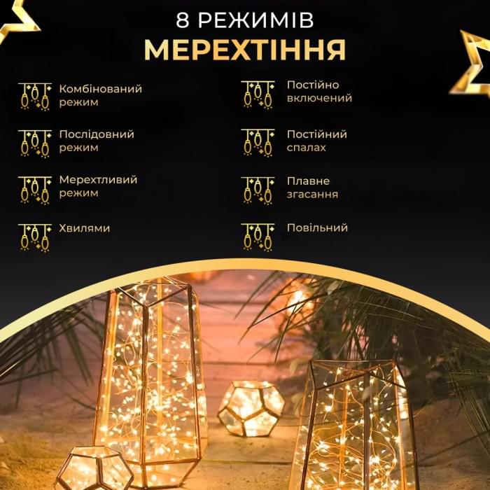 Гірлянда роса на пульті 50 метрів на 500 led світлодіодів крапля на зеленому дроті жовта 500L50MGY (74235)