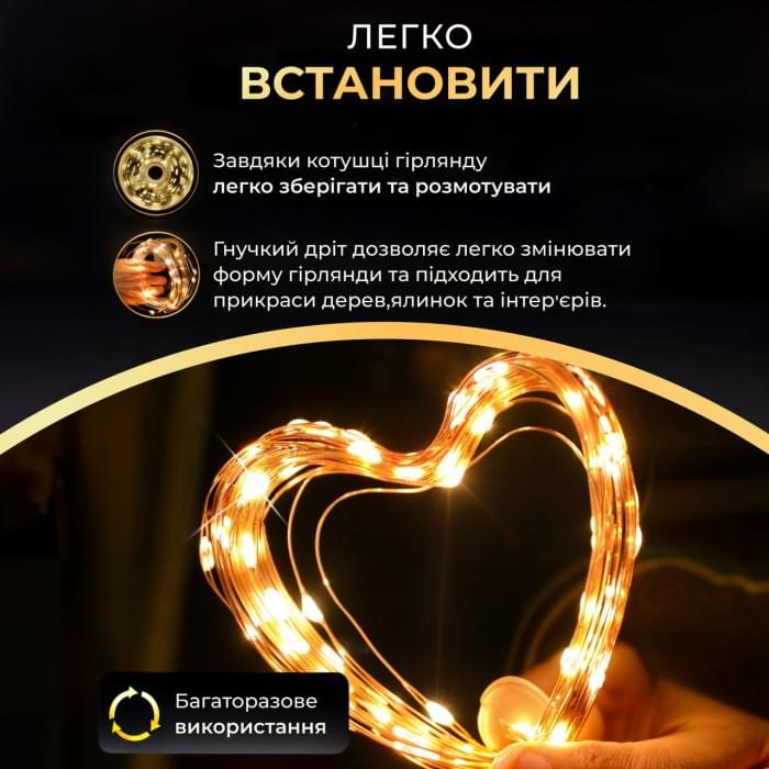 Гірлянда роса 20 метрів USB на 200 led світлодіодів крапля на зеленому дроті жовта USB200L20MGY (63213)
