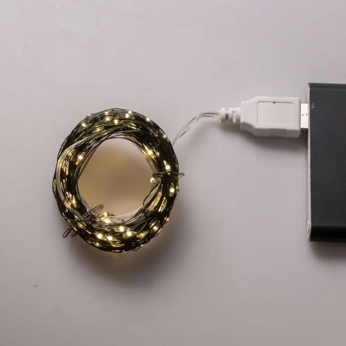 Гірлянда роса 20 метрів USB на 200 led світлодіодів крапля на зеленому дроті жовта USB200L20MGY (63213)