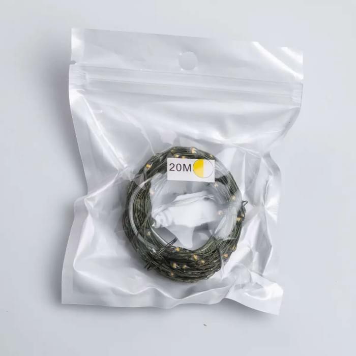 Гірлянда роса 20 метрів USB на 200 led світлодіодів крапля на зеленому дроті жовта USB200L20MGY (63213)