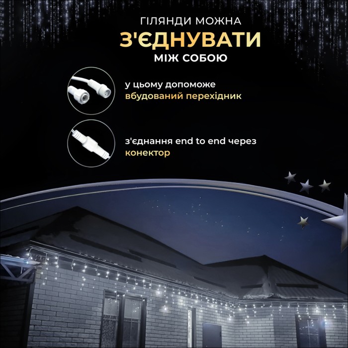 Вулична гірлянда бахрома 25 (м) 405 led світлодіодів біла зовнішня білий дріт (84912)