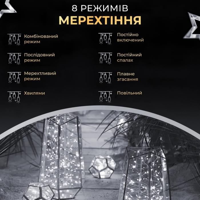 Гірлянда роса на пульті 200 метрів на 2000 led світлодіодів крапля на зеленому дроті біла 2000L200MGW (56461)