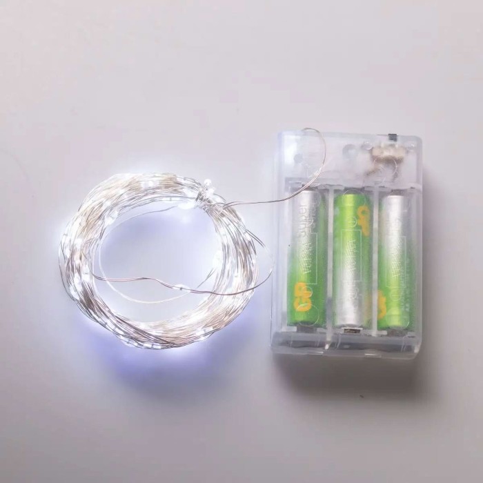 Гірлянда роса 10 метрів крапля на батарейках на 100 led білий дріт біла 100L10MWW (26823)