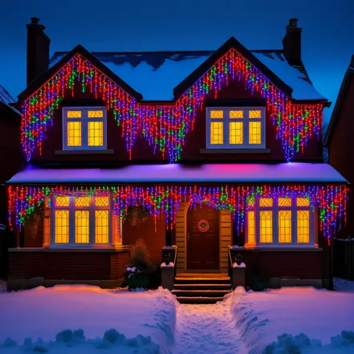 Вулична гірлянда бахрома 20 (м) 390 led світлодіодів зовнішня мультиколор чорний дріт 20MBML (18570)