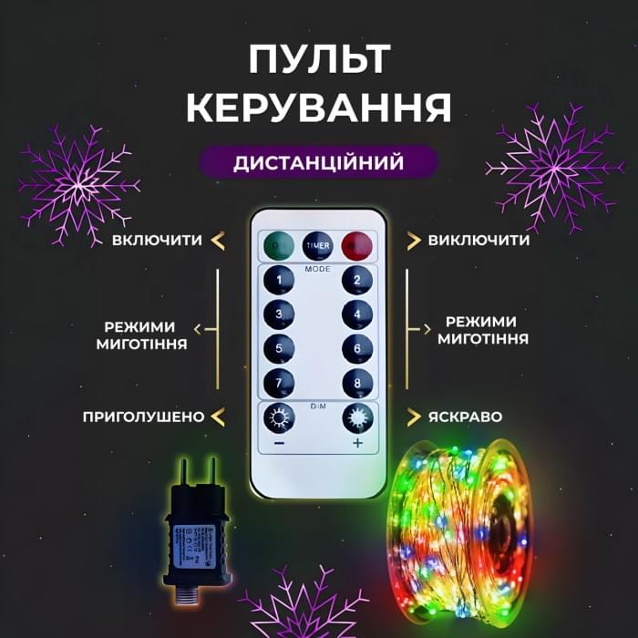 Гірлянда роса на пульті 100 метрів на 1000 led світлодіодів крапля на білому дроті мультиколор 1000L100MWML (67999)