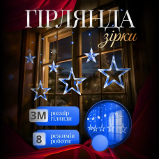 Електрична гірлянда Зірка штора 3 метри на вікно для фотозон синя (86970)