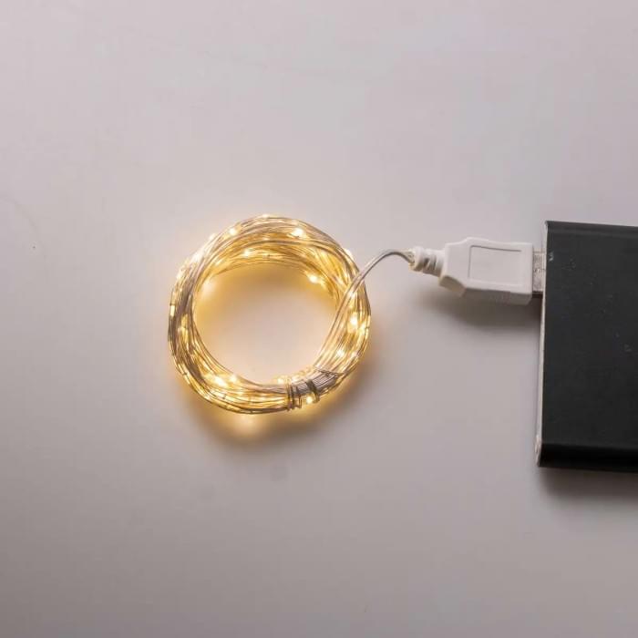 Гірлянда роса 10 метрів USB на 100 led світлодіодів крапля на білому дроті жовта USB100L10MWY (26914)