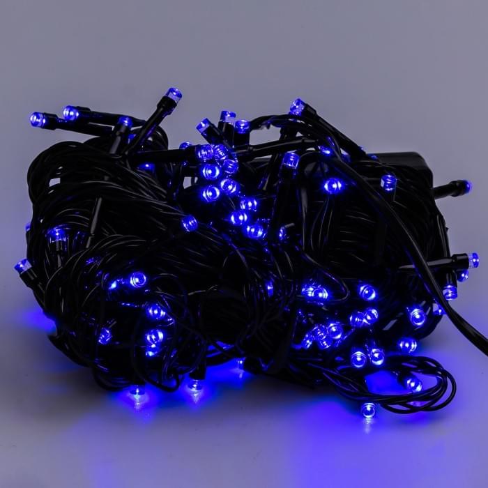 Гірлянда нитка 10м на 200 LED лампочок світлодіодна чорний провід 8 режимів роботи Синій M200LEDBL (77783)