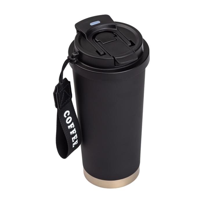 Термочашка Coffee з нержавіючої сталі з ремінцем 500 мл чорна HP-14-17B (18240)