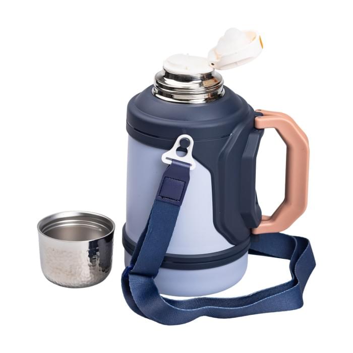 Термос Vacuum Cup 1.5 літра з ремінцем і складною ручкою темно-синій HP-14-21BL (65924)