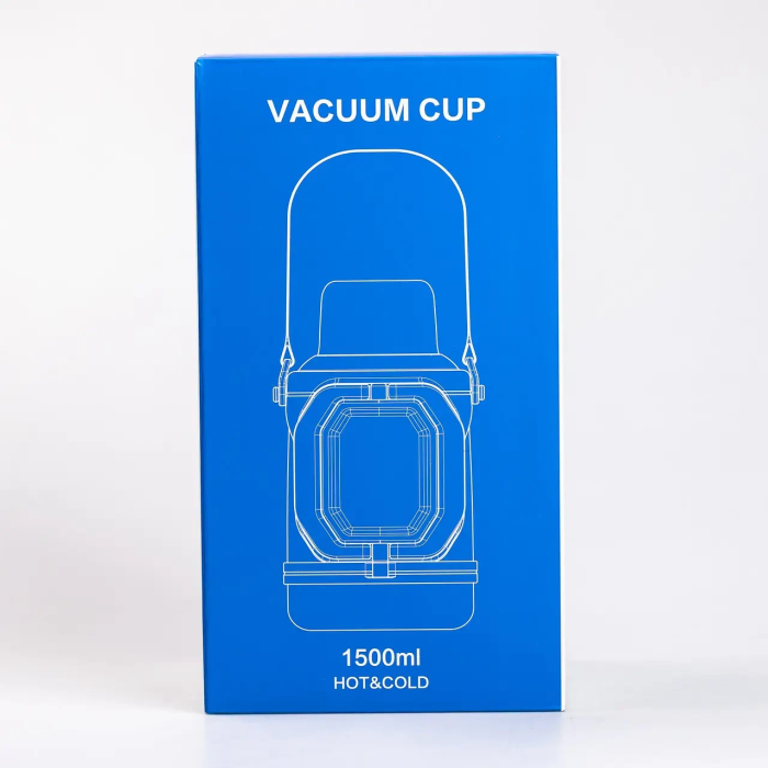 Термос Vacuum Cup 1.5 літра з ремінцем і складною ручкою темно-синій HP-14-21BL (65924)