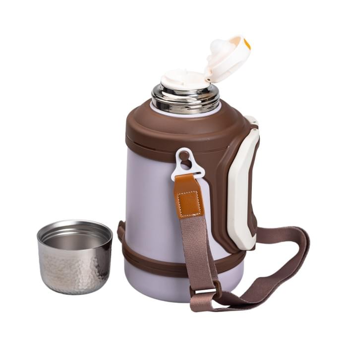 Термос Vacuum Cup 1.5 літра з ремінцем і складною ручкою коричневий HP-14-21V (83506)