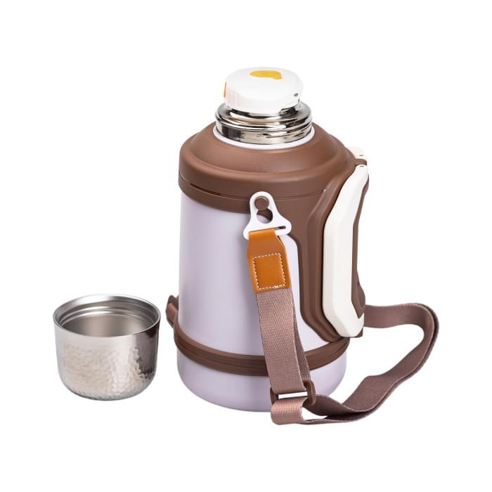 Термос Vacuum Cup 1.5 літра з ремінцем і складною ручкою коричневий HP-14-21V (83506)