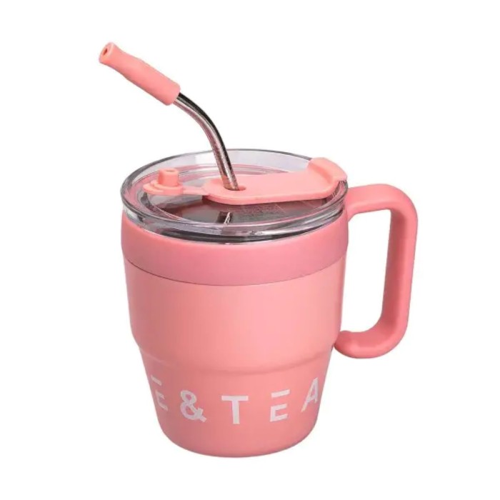 Термочашка Coffee & Tea з трубочкою рожева HP-14-23P (48103)