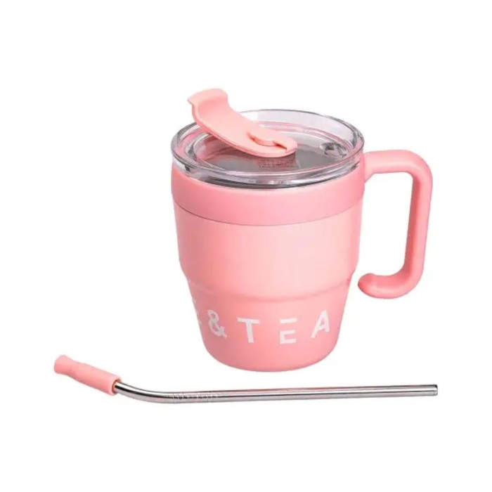 Термочашка Coffee & Tea з трубочкою рожева HP-14-23P (48103)