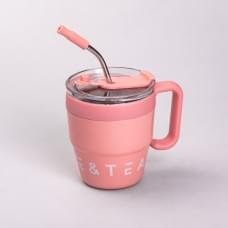 Термочашка Coffee & Tea з трубочкою рожева (50213)