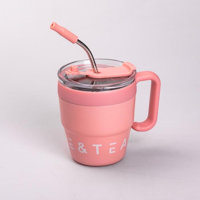Термочашка Coffee & Tea з трубочкою рожева (10944)