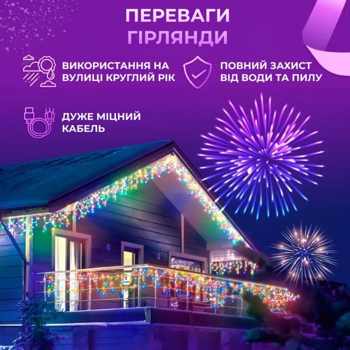 Гірлянда вулична світлодіодна 90 LED 3 метри білий дріт бахрома 18 ниток 3МWML (84366)