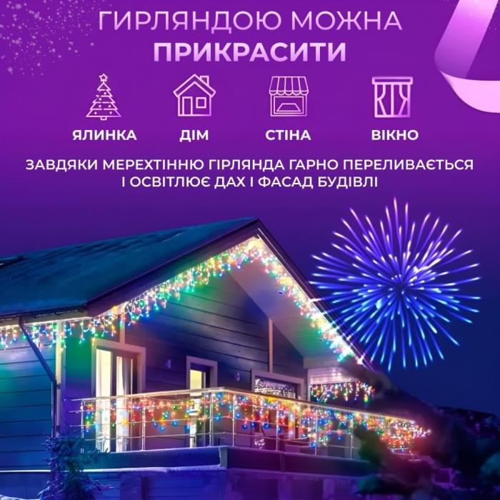 Гірлянда вулична світлодіодна 90 LED 3 метри білий дріт бахрома 18 ниток 3МWML (84366)