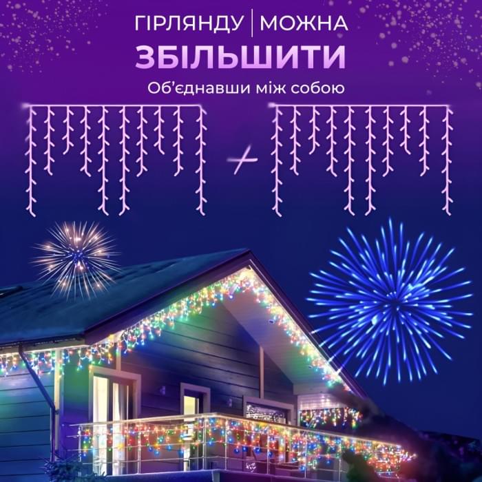 Гірлянда вулична світлодіодна 90 LED 3 метри білий дріт бахрома 18 ниток 3МWML (84366)