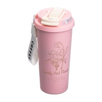 Термочашка Flower Style з ремінцем 500 мл рожева HP-14-52P (63474)