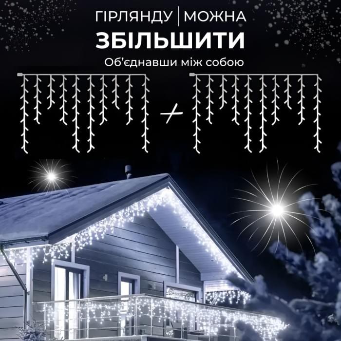 Гірлянда вулична світлодіодна 90 LED 3 метри білий дріт бахрома 18 ниток Білий 3МWW (81218)
