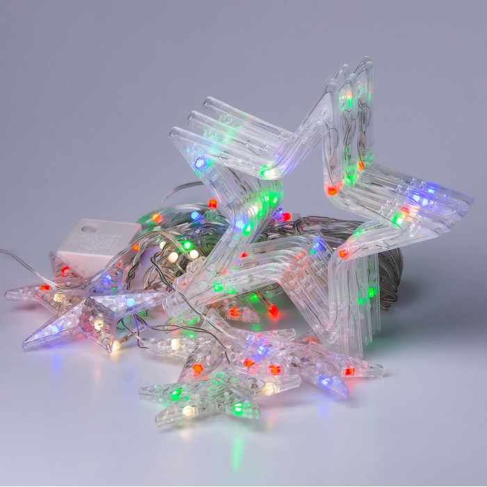 Гірлянда штора 3х0,7 м Зірки на 108 LED лампочок світлодіодна 6 великих та 6 маленьких зірок 9В 8 режимів 1733053ML (32006)