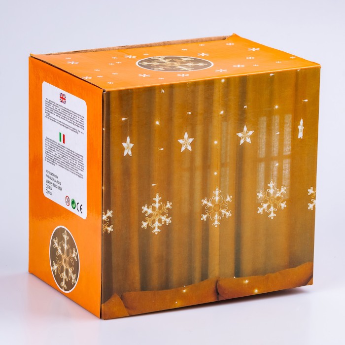 Гірлянда штора 3х0,7 м Зірки на 108 LED лампочок світлодіодна 6 великих та 6 маленьких зірок 9В 8 режимів 1733053ML (32006)