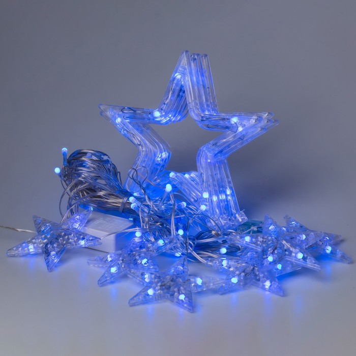 Гірлянда штора 3х0,7 м Зірки на 108 LED лампочок світлодіодна 6 великих та 6 маленьких зірок 9В 8 режимів Синій 1733054BL (80996)