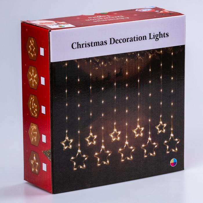 Гірлянда штора 3х0,7 м Зірки на 108 LED лампочок світлодіодна 6 великих та 6 маленьких зірок 9В 8 режимів Синій 1733054BL (80996)