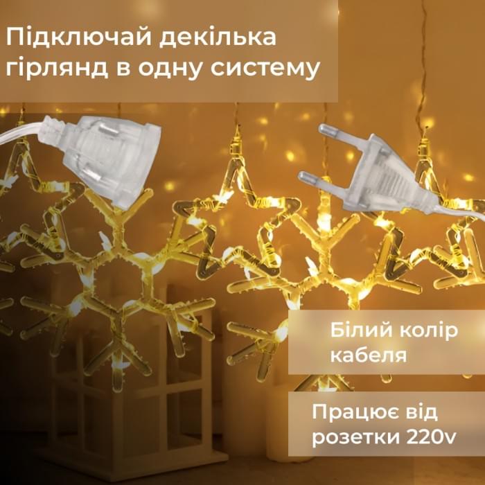 Гірлянда штора 3х0,9 м сніжинка зірка на 145 LED лампочок світлодіодна 10 шт Жовтий 1733068Y (84803)