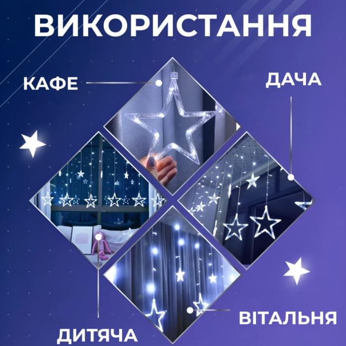 Гірлянда штора світлодіодна GarlandoPro зірка та ялинка 120LED 3х0,9 м 8 режимів Білий 1733071W (53001)