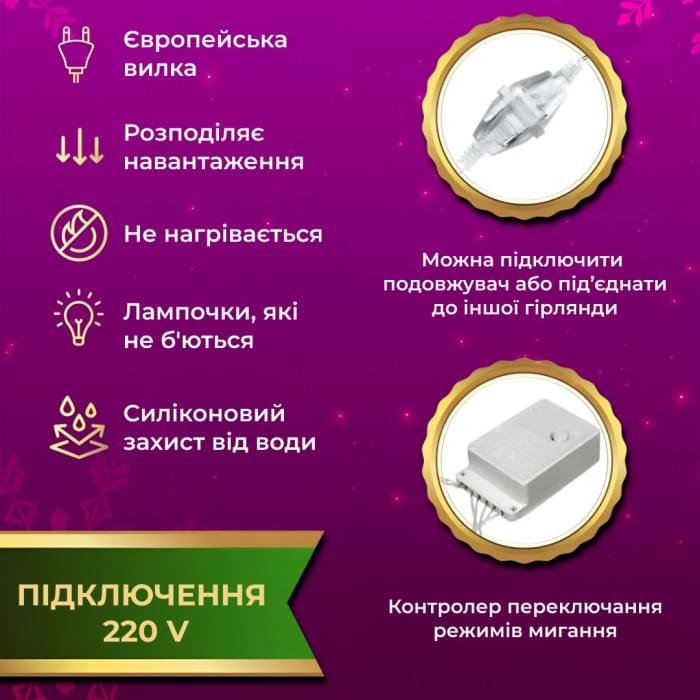 Гірлянда штора світлодіодна GarlandoPro 160LED 8 ліній 1,5х1,5 м гірлянда на штору ZWM2160LEDML (10419)