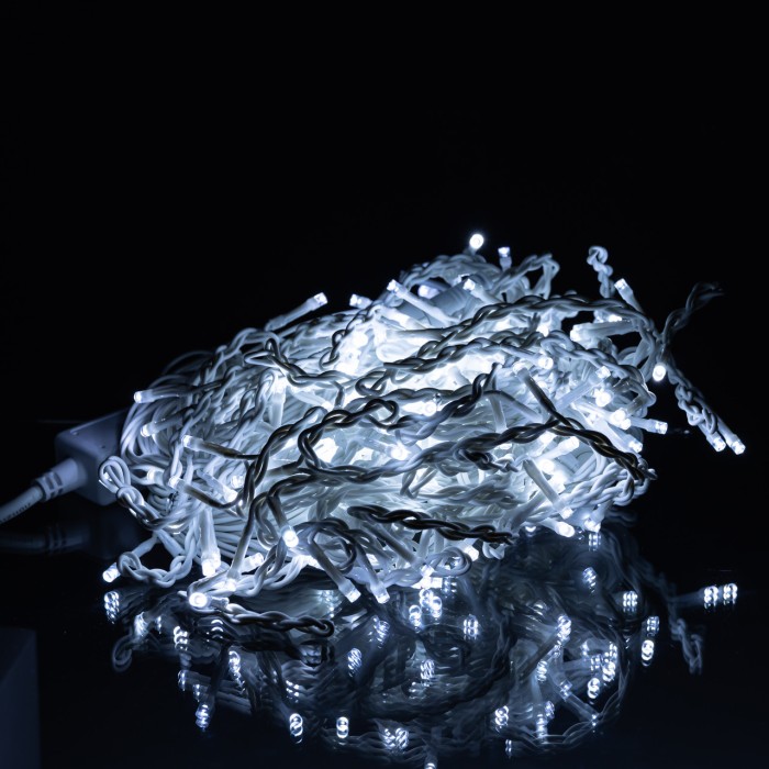Вулична гірлянда бахрома 12(м) 200 led світлодіодів біла зовнішня білий дріт (70747)