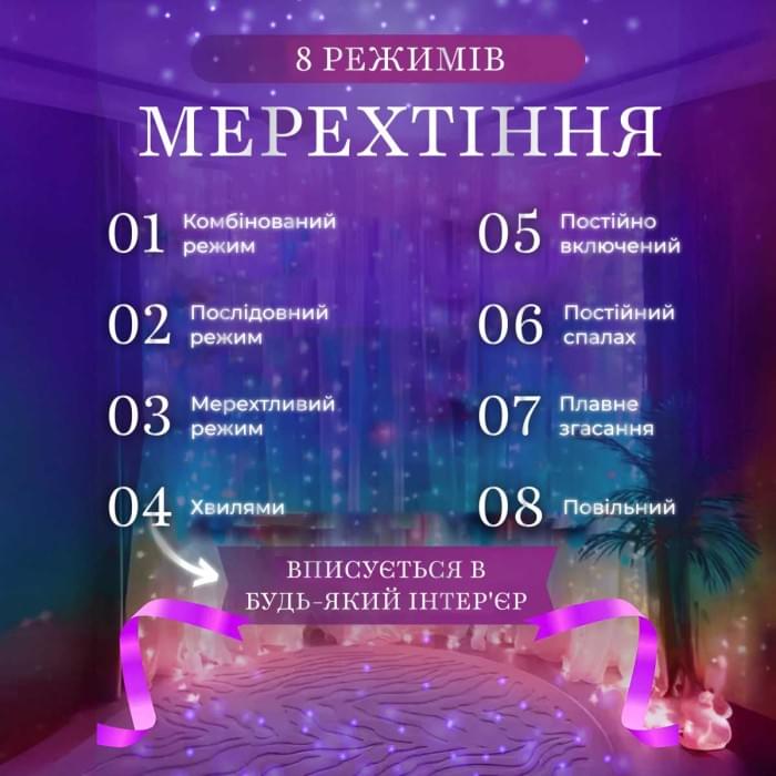 Гірлянда штора 2х2 м 240 LED світлодіодна мідний провід 8 ниток ZWM2240LEDML (39609)
