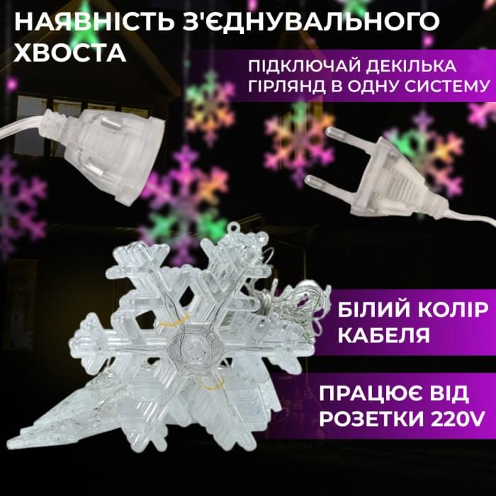 Гірлянда світлодіодна штора GarlandoPro сніжинка і зірка 12 фігур ED 3х1м гірлянда зірка 1733061ML (29319)
