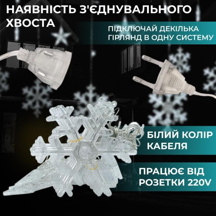 Гірлянда світлодіодна штора GarlandoPro сніжинка і зірка 12 фігур 3х1м гірлянда зірка Білий 1733064W (83132)