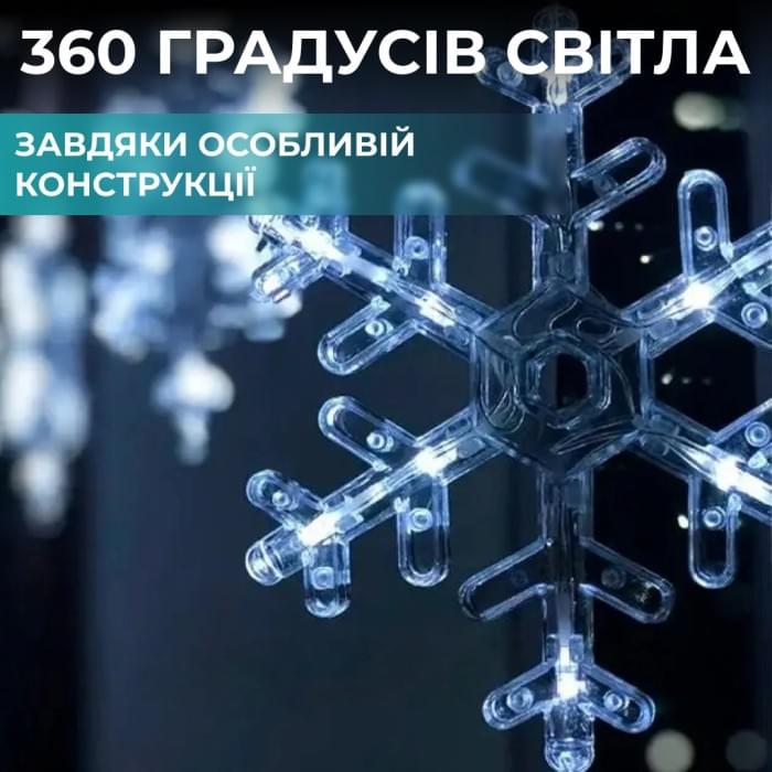 Гірлянда світлодіодна штора GarlandoPro сніжинка і зірка 12 фігур 3х1м гірлянда зірка Білий 1733064W (83132)
