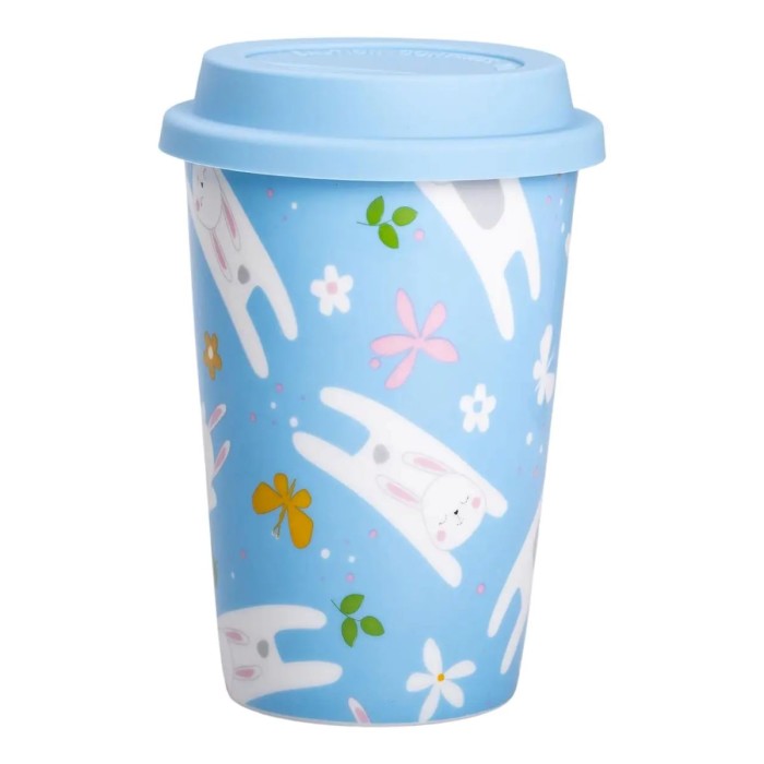 Керамічна склянка з силіконовою кришкою та отвором для трубочки 420 (мл) кружка без ручки RX-N240546BL (50136)