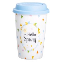 Керамічна склянка з силіконовою кришкою та отвором для трубочки 420 (мл) кружка без ручки RX-N240546HS (46081)