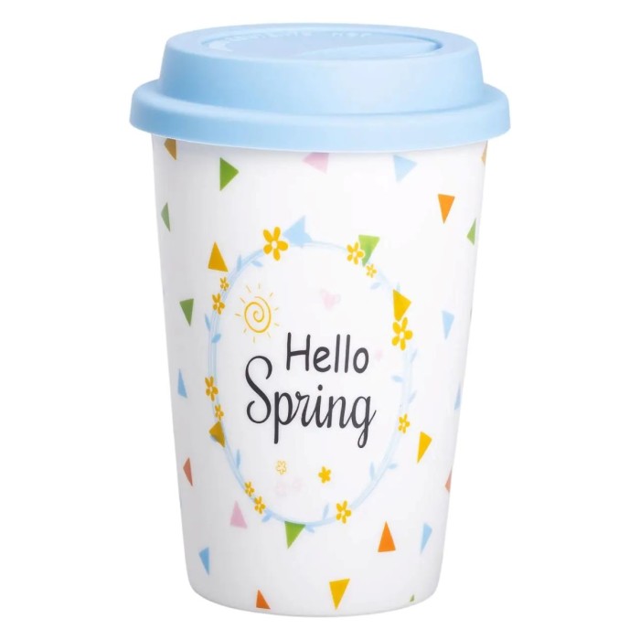 Керамічна склянка з силіконовою кришкою та отвором для трубочки 420 (мл) кружка без ручки RX-N240546HS (46081)