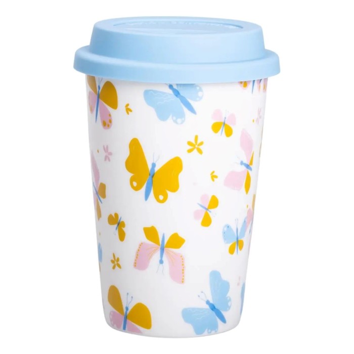 Керамічна склянка з силіконовою кришкою та отвором для трубочки 420 (мл) кружка без ручки RX-N240546W (25593)