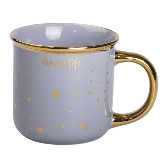 Чашка керамічна із золотим обідком та позолоченою ручкою 320 (мл) Good life Сіра RX-N231506G (84831)